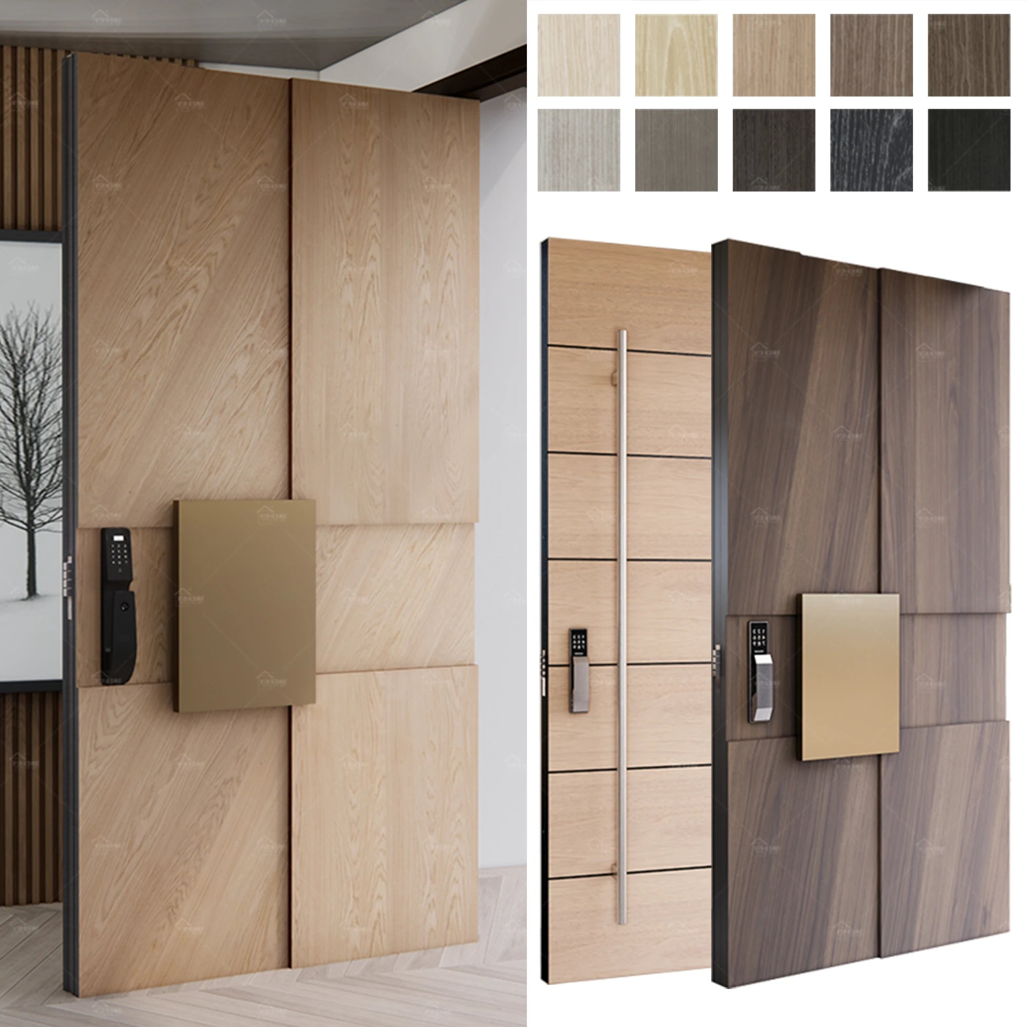 American Style Modern Luxury Main Smart Locks Security External Wooden Front Door Solid Wood Exterior Hotel Room Doors