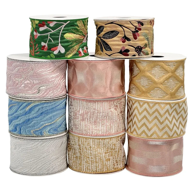 Christmas Spring Summer Luxury Wired Ribbon 2.5 Inch for Wreaths Holiday Party Decor