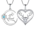 925 Sterling Silver Couple Necklaces Moon Deer Snowflake Blue Zircon Pendant Heart Shaped Deer Head Clear Zircon Necklace Gift