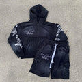 US Free Tax Heavyweight Hoodie Set Screen Print Rhinestone Zip up Hoodie Drawstring Shorts Two Piece Acid Wash Mens Shorts Set
