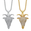 Luxury Men's Stainless Steel Religious Jewelry Gold-Plated Full Zircon Goat Pendant Beads Chain Trendy Classic for Anniversaries