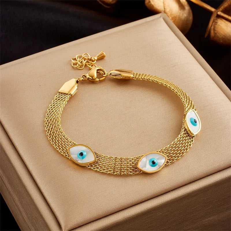 Nabest Gold Plated Stainless Steel Evil Eyes Shell Bracelets Waterproof Jewelry Women Nets Chain Bracelet