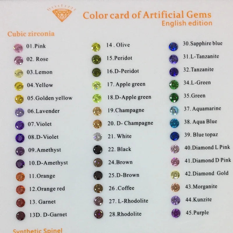 Color Card of Artificial Gems Multi-coloured Gemstone Chartcubic Zirconia Color Chart