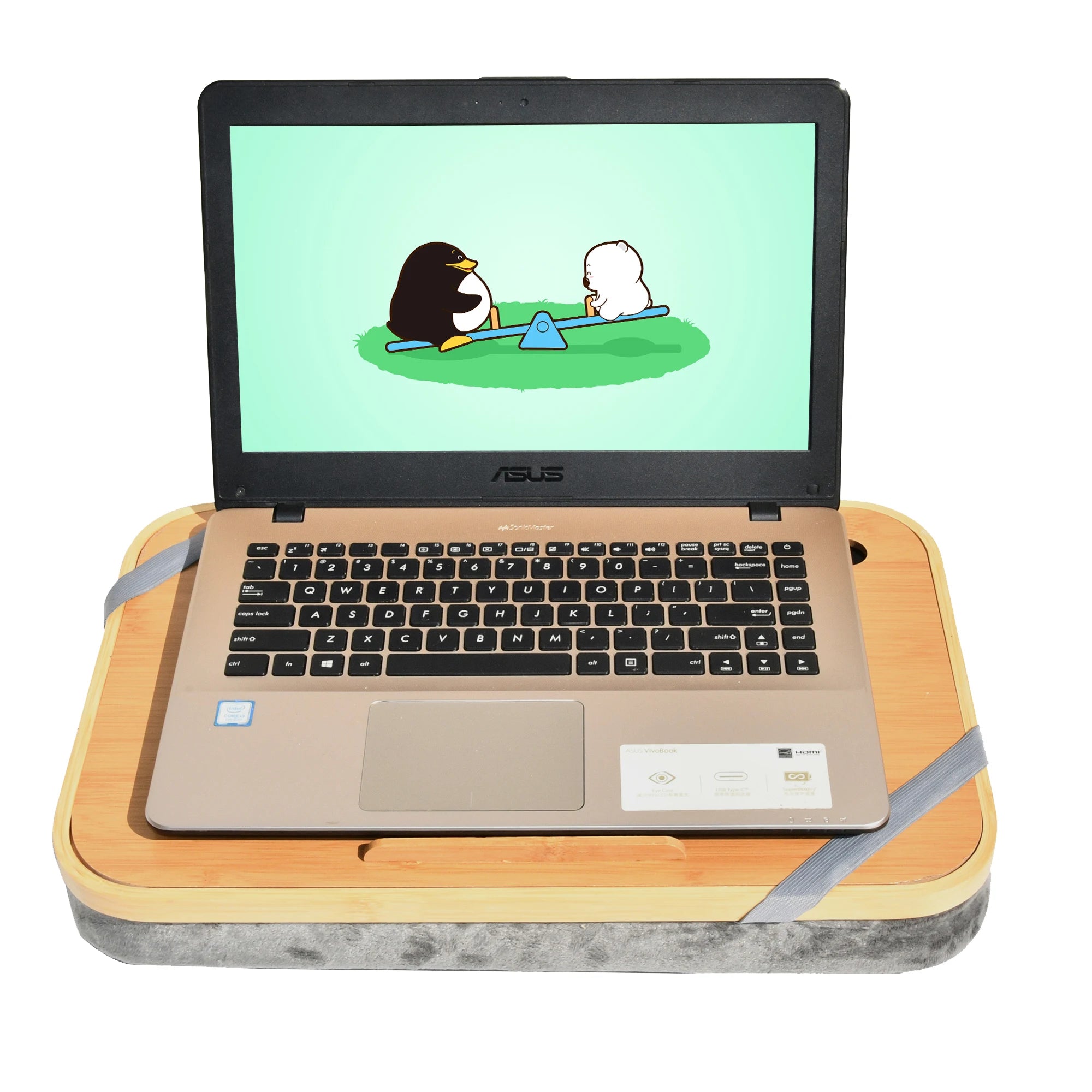 Adjustable Laptop Stand Bamboo Laptop Desk With Cushion for Desk Slot Portable Desk