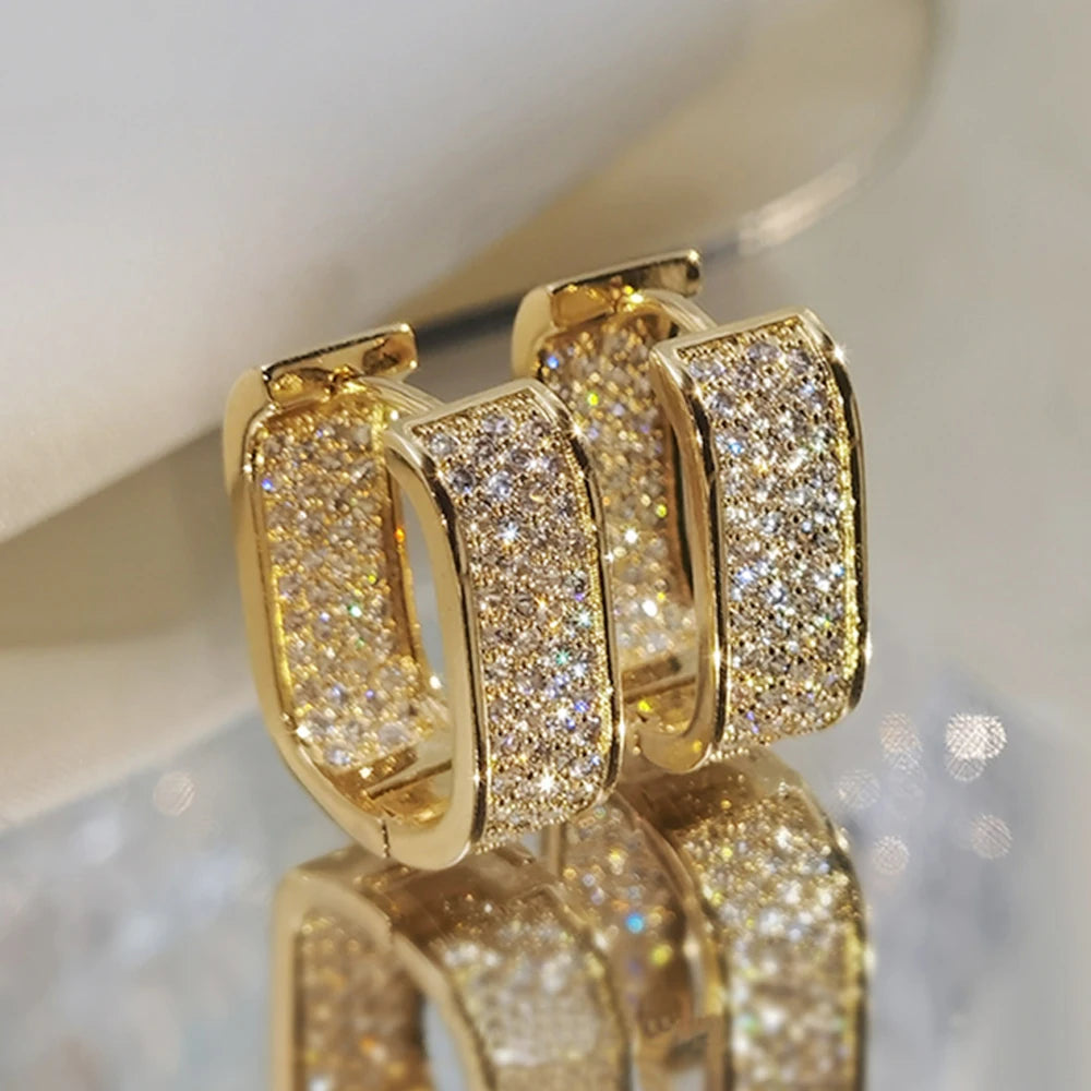 CAOSHI Hot Selling Hip Hop Fashion Paved CZ Hoop Earrings for Men Women Silver Gold Color Ladies Earrings Fashion Jewelry