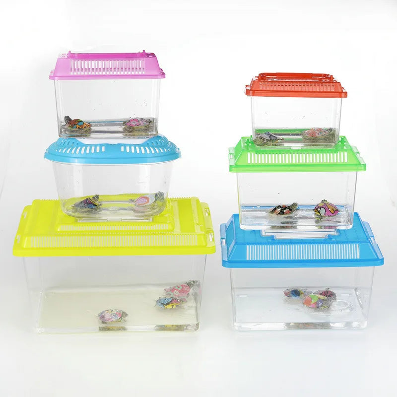 Wholesale Multi-color Different Size Portable Mini Plastic Fish Tank With Lid Pet Reptile Transport Box