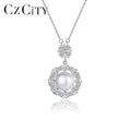CZCITY Chain Luxury Link Zircon Woman Sterling Silver Jewelry Pendant Pearl Statement Necklace