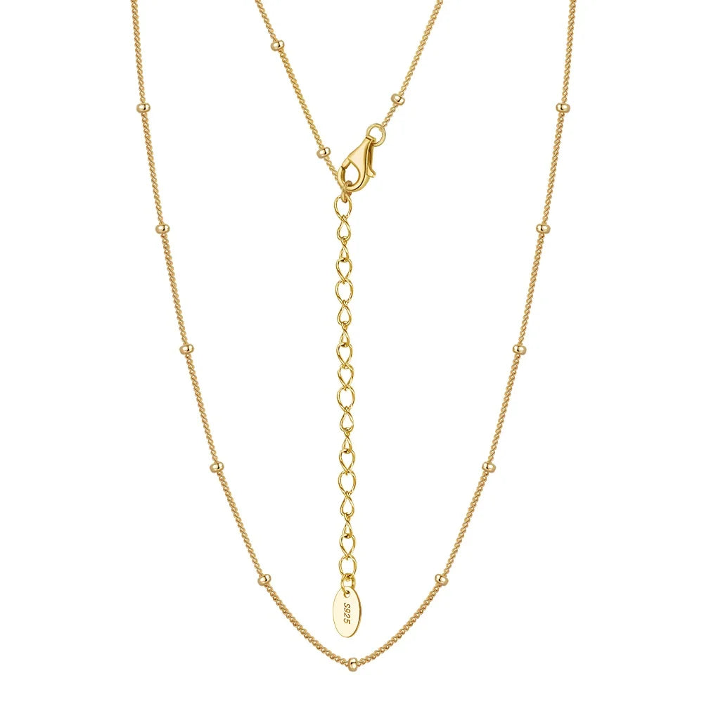 RINNTIN SC65 Wholesale Jewelry Custom Chain Necklace With Bead Ball 14K Gold Plated 925 Sterling Silver Chain Necklace for Women