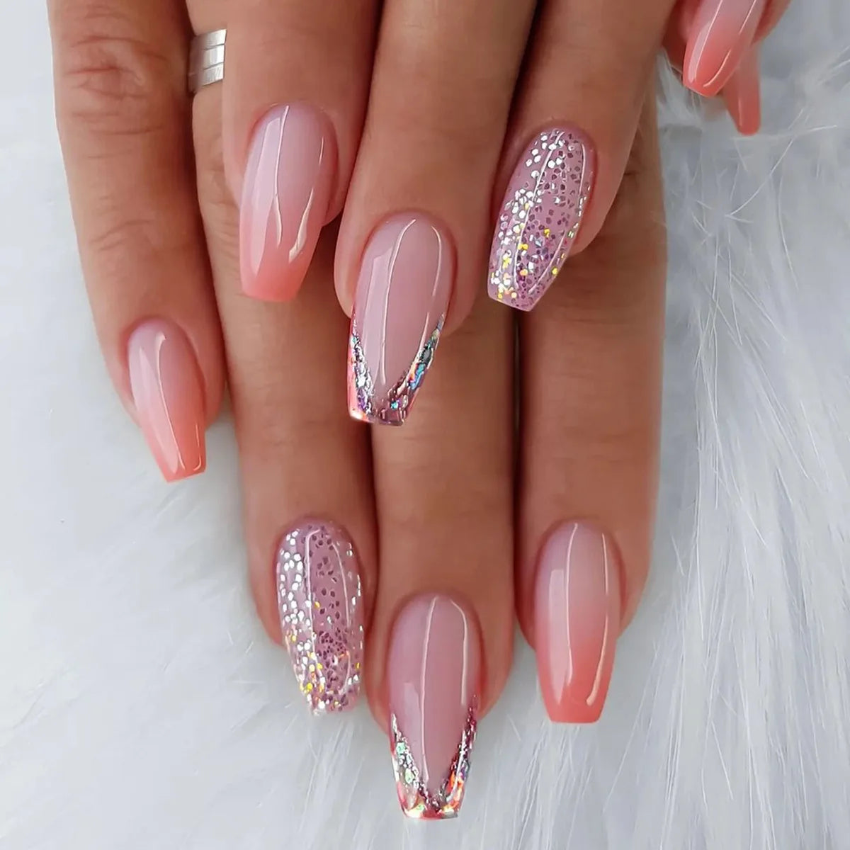Luxury Bling Custom Long Ballerina Gradient False Nail Packaging Private Label Acrylic Fake Finger Nails Artificial Fingernails