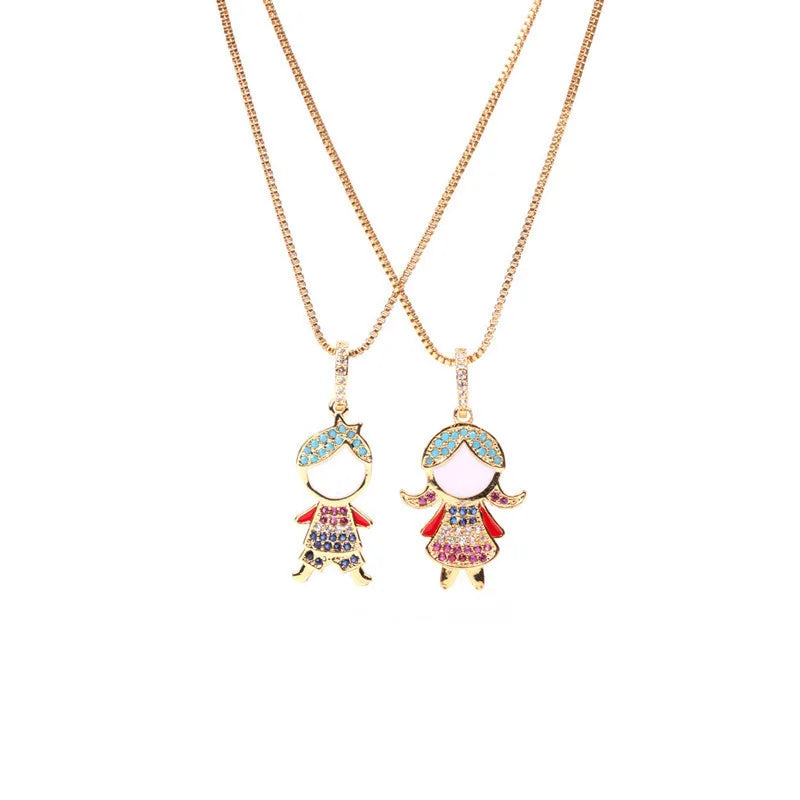 New Style Unisex Bohemian Copper Zircon Stone Colorful Link Chain Necklace for Boys and Girls Couple Jewelry