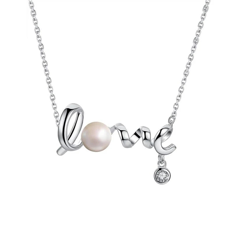 RINNTIN GPN03 Manufacturing Unique Sterling Silver 925 Letter Love Pearl Necklace