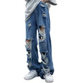 Men Blue Elastic Booty Jeans Sexy Soft Baggy Jeans for Women Ripped Straight Leg Jeans Vintage Hip Hop Designer Denim Jeans