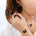 S011 Women Vintage Oil Drip Leaves Style Cubic Zirconia Earrings Ring Bracelet and Necklace Jewelry Set