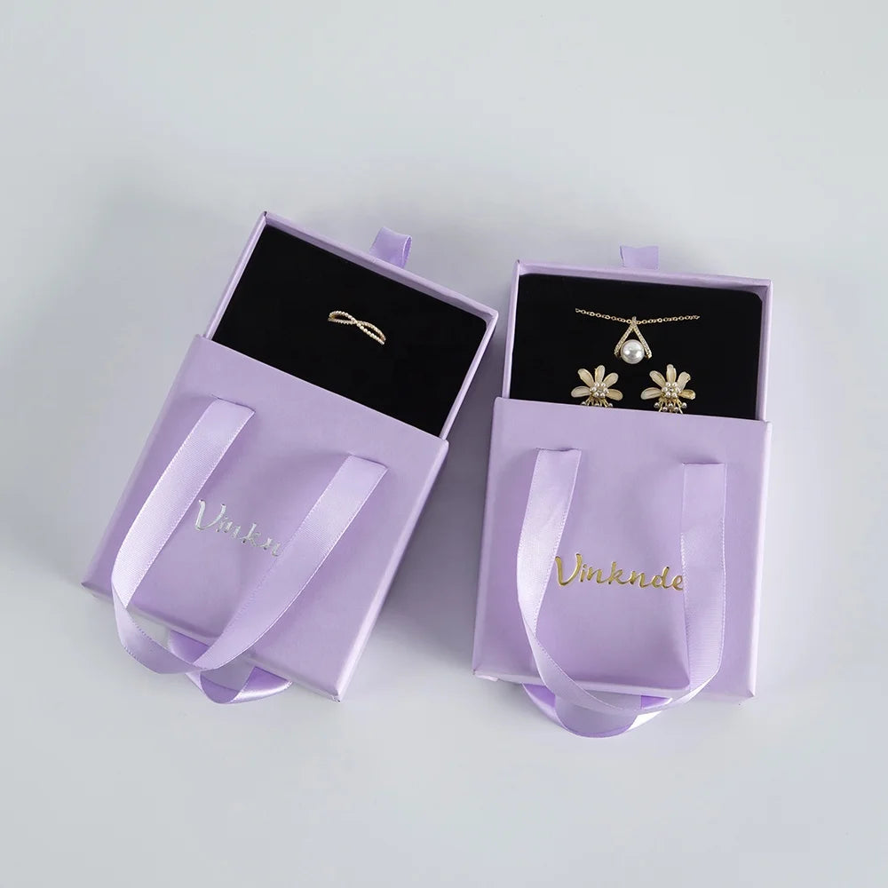 Luxurious Purple Cardboard Drawer Sliding Eco Friendly Box Necklace Earring Bracelet Ring Custom Gift Paper Packaging Jewelry Bo