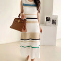 Wholesale 2026 Korean Chic Summer Retro Niche Round Neck Hollow Striped Jacquard Sleeveless Knitted Vest Women's Dresses