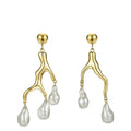 18K Gold Plated Brass Jewelry Irregular Pearl Drop Earrings for Women Gold Color Branches Dangle Earings E191090