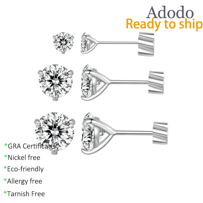 Newest 925 Silver Rhodium Plated Anti Tarnish Screw Back Jewelry Fashion Fine Sparkly Round Cut 1CT VVS Moissanite Stud Earrings