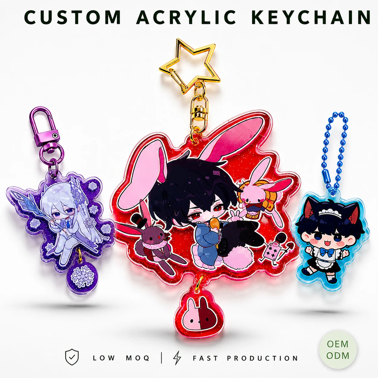 CNAWO Custom PMMA Eco-Friendly Acrylic Keychain Colorful UV Printed Anime Plastic Keychain with Charm