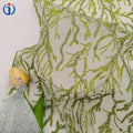 Professional Factory Shiny Glitter Coral Flower Lime Green Mesh Tulle Sequin Fabrics with Rhinestones Design