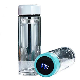Portable Leak Proof Reusable BPA Free Borosilicate Glass Water Bottle with Touch Temperature Reminder