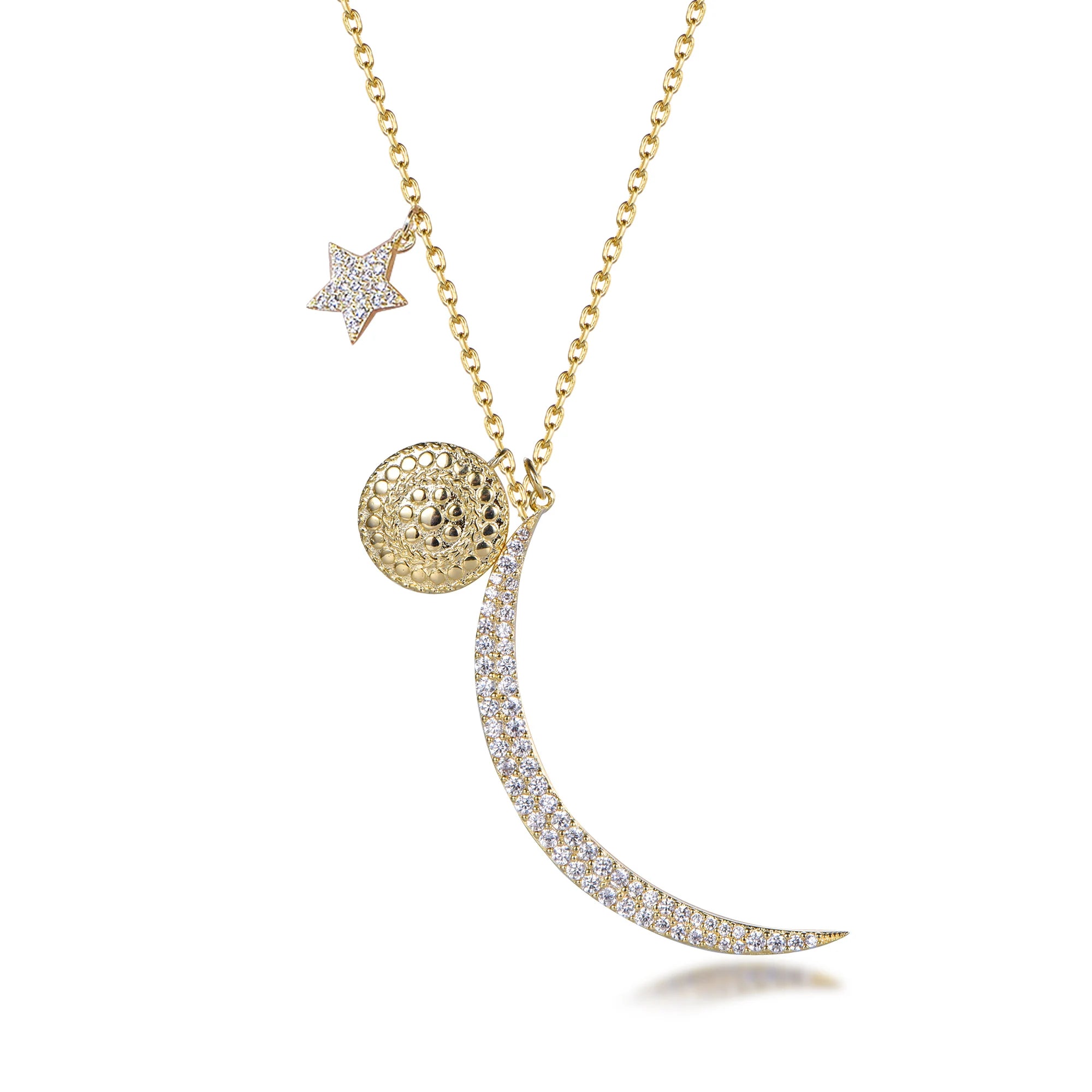 New Arrival 14K 18K Gold Plated Classic Link Chain Star Moon Pendant Necklace 3A White Cubic Zirconia Customized Design