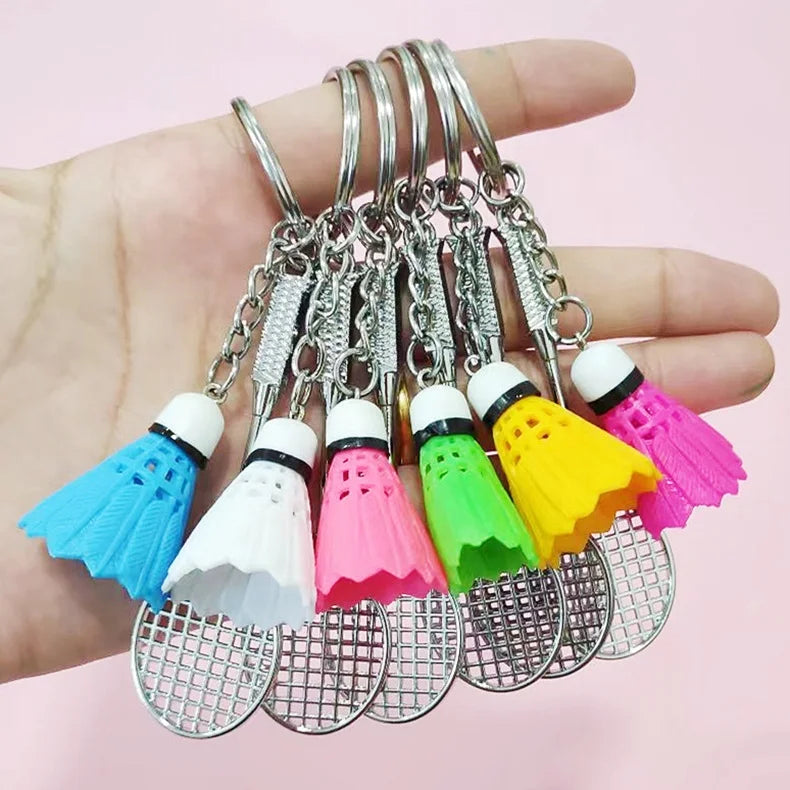 Fashion Metal Badminton Ball Racket Keychain Accessories for Key Bag