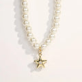 Luxury Vintage Pearl Jewelry Stainless Steel Gold Plated Heart Charms Pendant Crystal Diamond Natural Stone Necklace