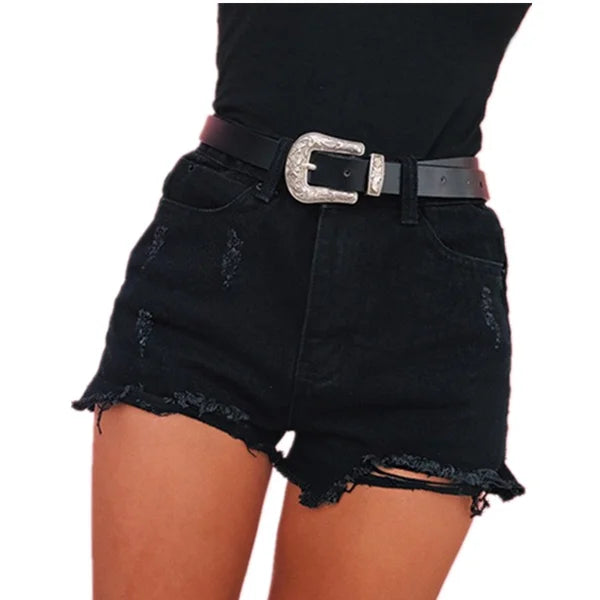 Summer US/EU Size Light Blue Black Denim Shorts High Elastic High-waisted Women's Dark Blue Denim Shorts Wholesale