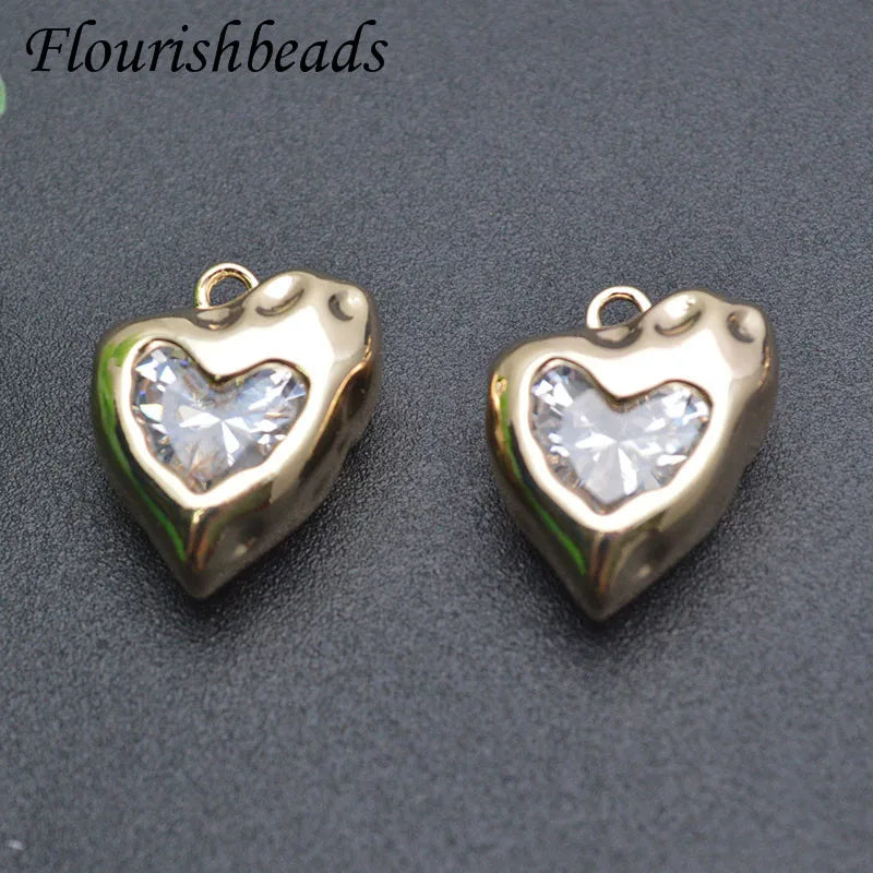 Liwan Plaza Wholesale Jewelry Market Gold Plated CZ Insert Irregular Heart Pendant Charms for DIY Bracelet Necklace Findings