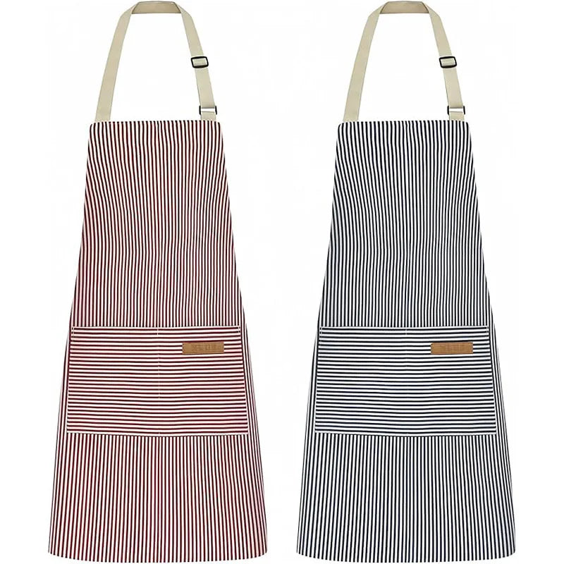 Wholesale Custom Logo Polyester Stripe Kitchen Apron Reusable Sleeveless Chef Bib for Cafe BBQ Food Cooking Cleaning