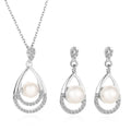 Fashion Trendy Wedding Bridal Rhinestone Water Drop Stud Pearl Earrings Necklace Jewelry Set for Women