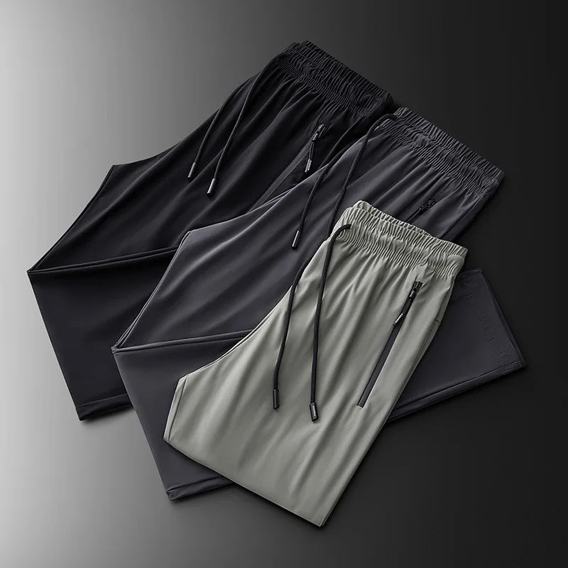Men's Summer Plus Size Sports Pants Lightweight Breathable Nylon Quick-Drying Ice Silk Mid Waist Straight Pattern OEM Service