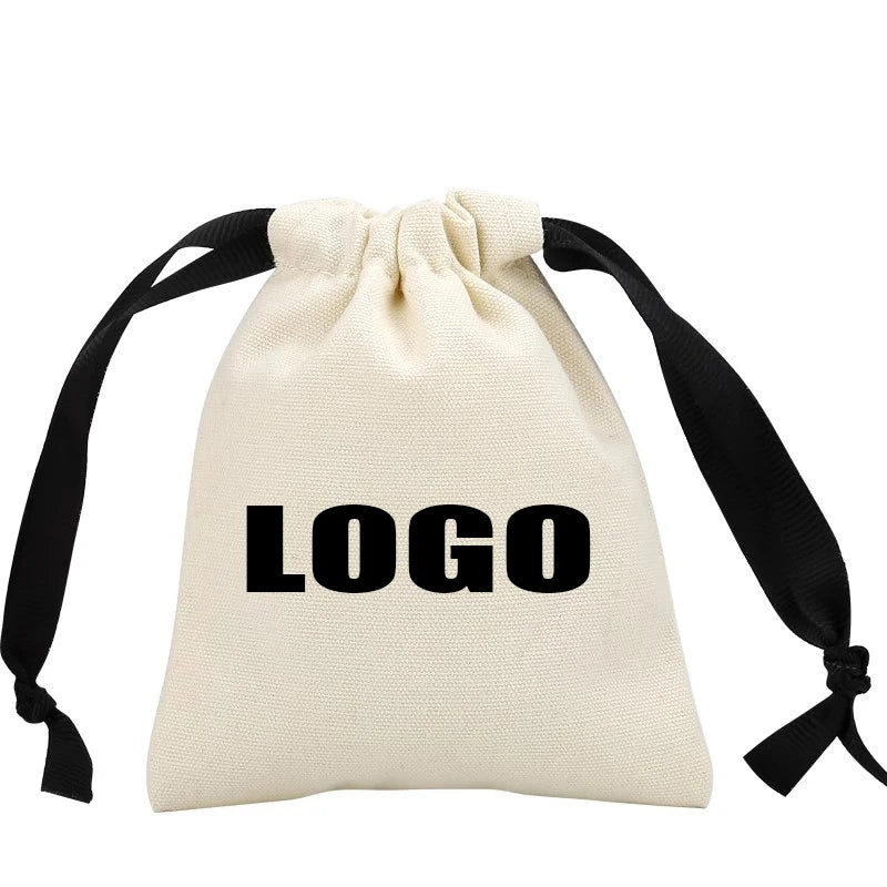 Customized Logo Canvas Cotton Soap Pouch Silk String Shoe Handbag Dust Gift Jewelry Drawstring Bag