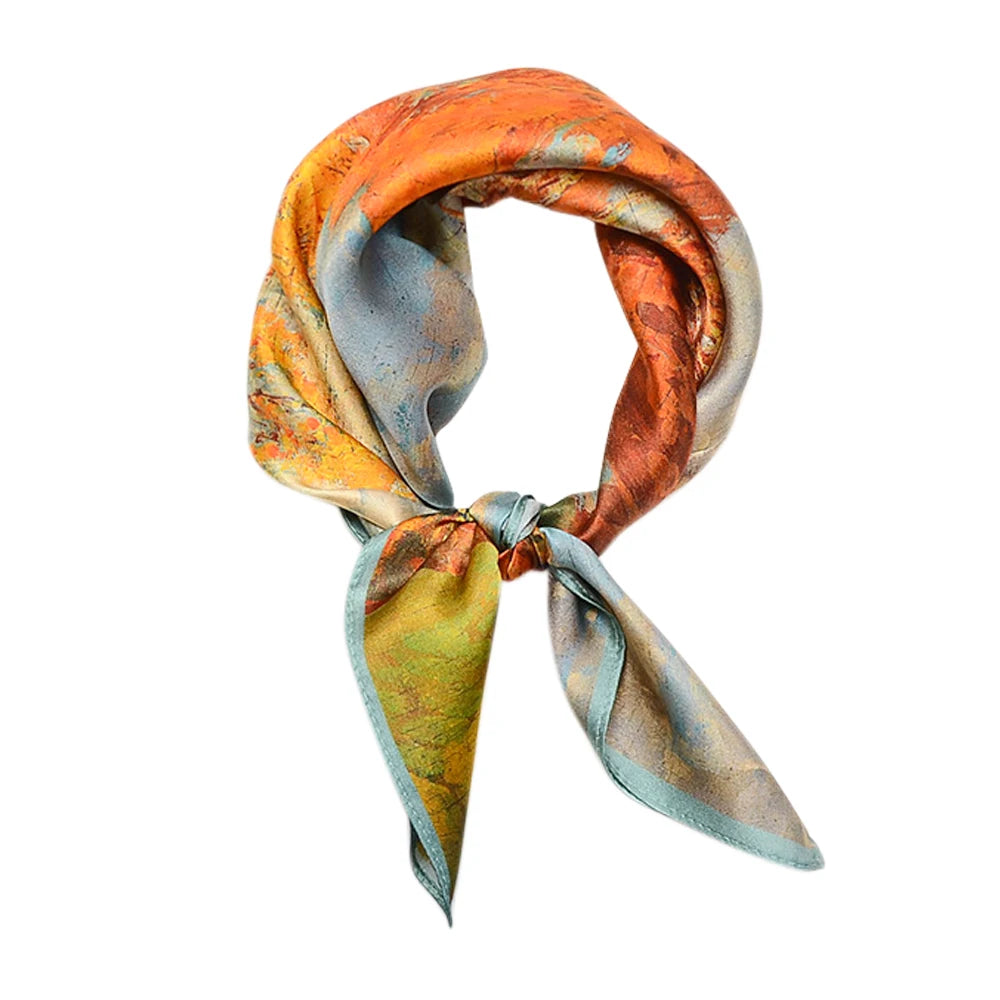 100% Silk Women's Spring Square Animal Character Print Scarf-High Quality Luxury Vintage Designer Fashion Skin Friendly Daily