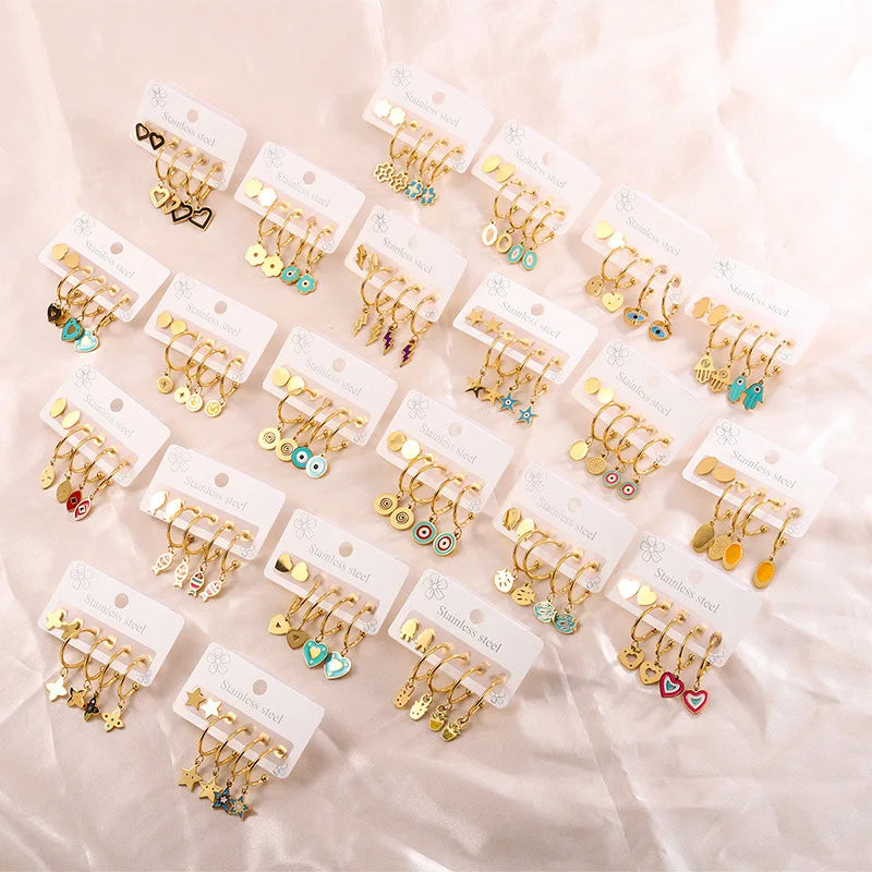 SSeeSY Custom 18K 14K Gold Plated Stainless Steel Women Fashion Jewelry Heart Star Clip on Stud Drop Hoop Earrings Manufacturer
