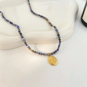 Vintage Natural Stone Handmade Beaded Necklace Joyas De Acero Inoxidable New Stainless Steel Gold-plated Pendant Jewelry