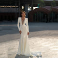 S0167G New Terminal Temperament White Bride's Woodads Get Elegant Banquet Banquet Fish Tail Women's Long Sleeve Evening Dress