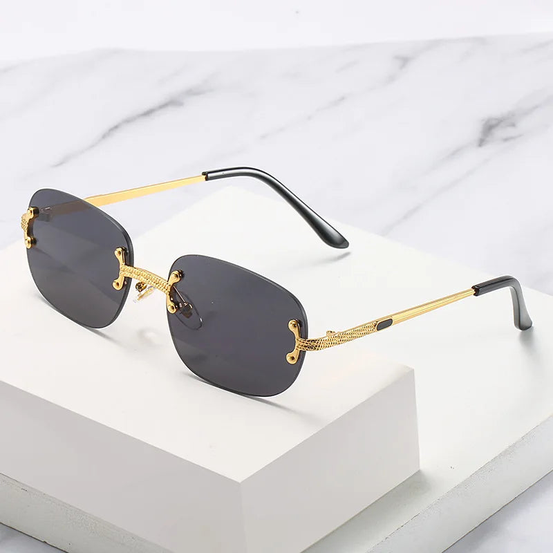 New Vintage Metal Gold Colorful Rimless UV400 Sunglasses Women's Fashion Trendy