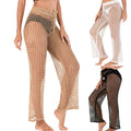 Summer Women See Through Boho Wide Leg High Waist Trousers Beach Long Loose Mesh Sheer Pants Crochet Hollow Out Women Pants