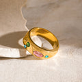 Fashion Jewelry Rings 18K Gold Plated Stainless Steel Chunky Zircon Rings for Jewelry Women YRS490