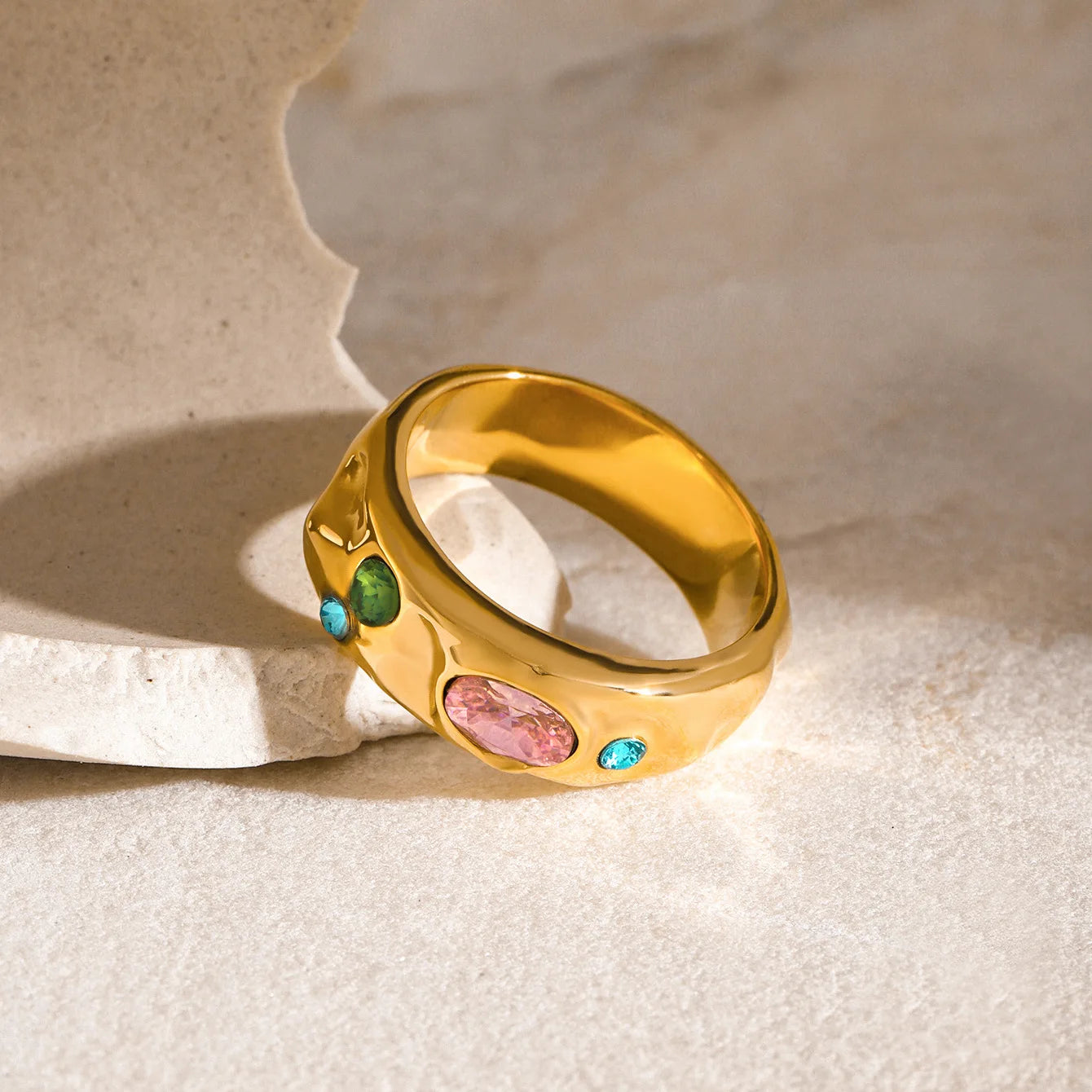 Fashion Jewelry Rings 18K Gold Plated Stainless Steel Chunky Zircon Rings for Jewelry Women YRS490