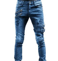 Men Denim Pants Casual Blue Black Slim Fit Mens Jeans Skinny High Stretch Men's Jeans Locomotive Jeans