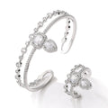 Ins Cool Style Zircon Bangle and Ring Set Silver Color New Design (2 Piece Set)