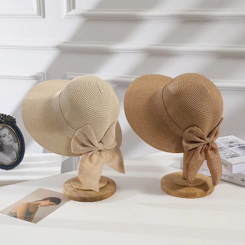Women New Bow Knot Hat Bucket Hat Yarn Woven Bowler Hat