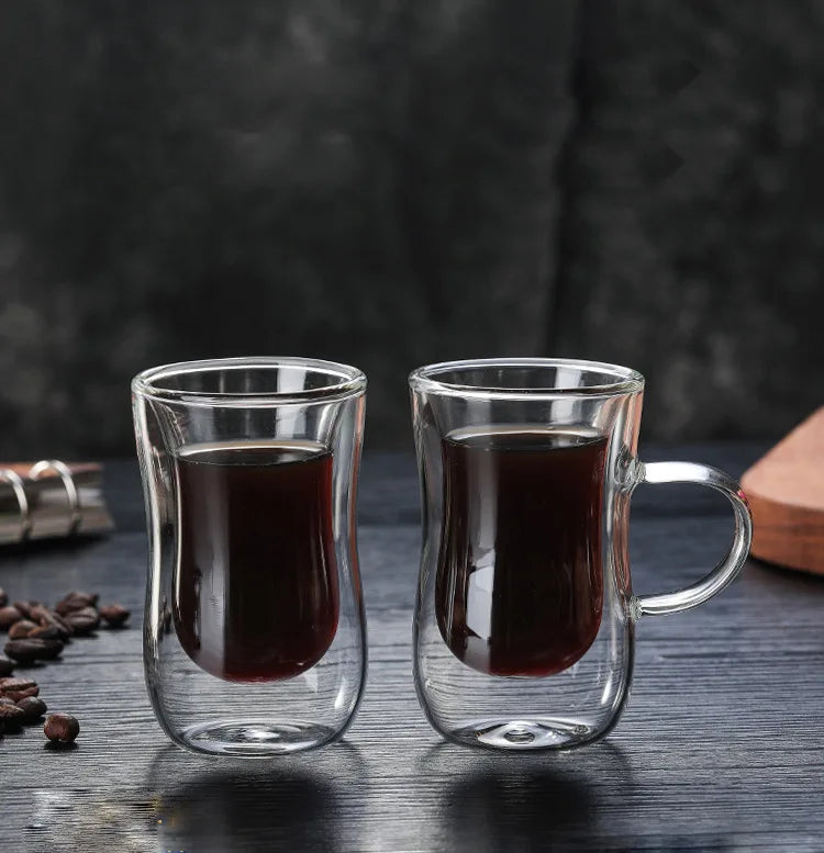 Leak Proof Double Wall Glass Coffee Mug 8OZ Coffee Mug Environmentally Glass Cup with Custom logo