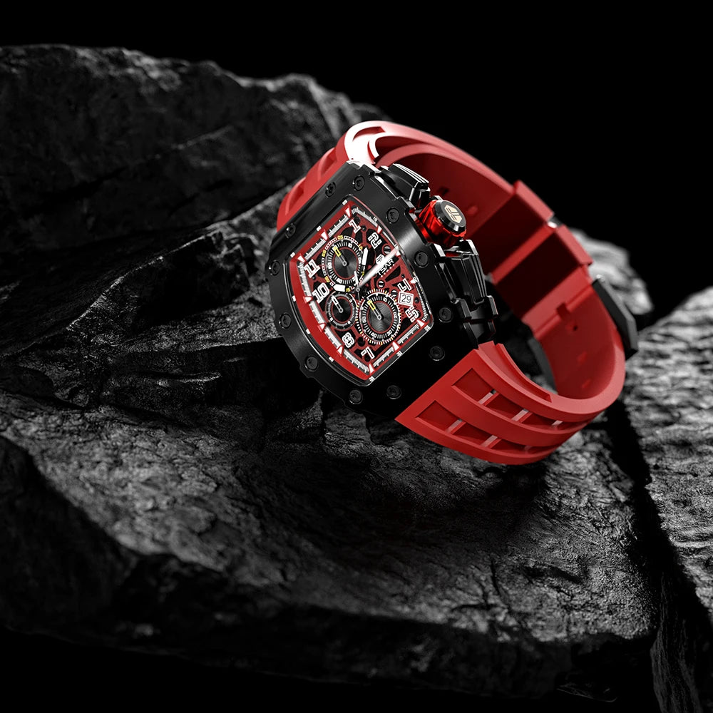 Free Shipping Seiko Luxury Quartz Chronograph Watch 5 ATM Water Resistant 18mm Silicone Band Crystal Dial Window Business Sport