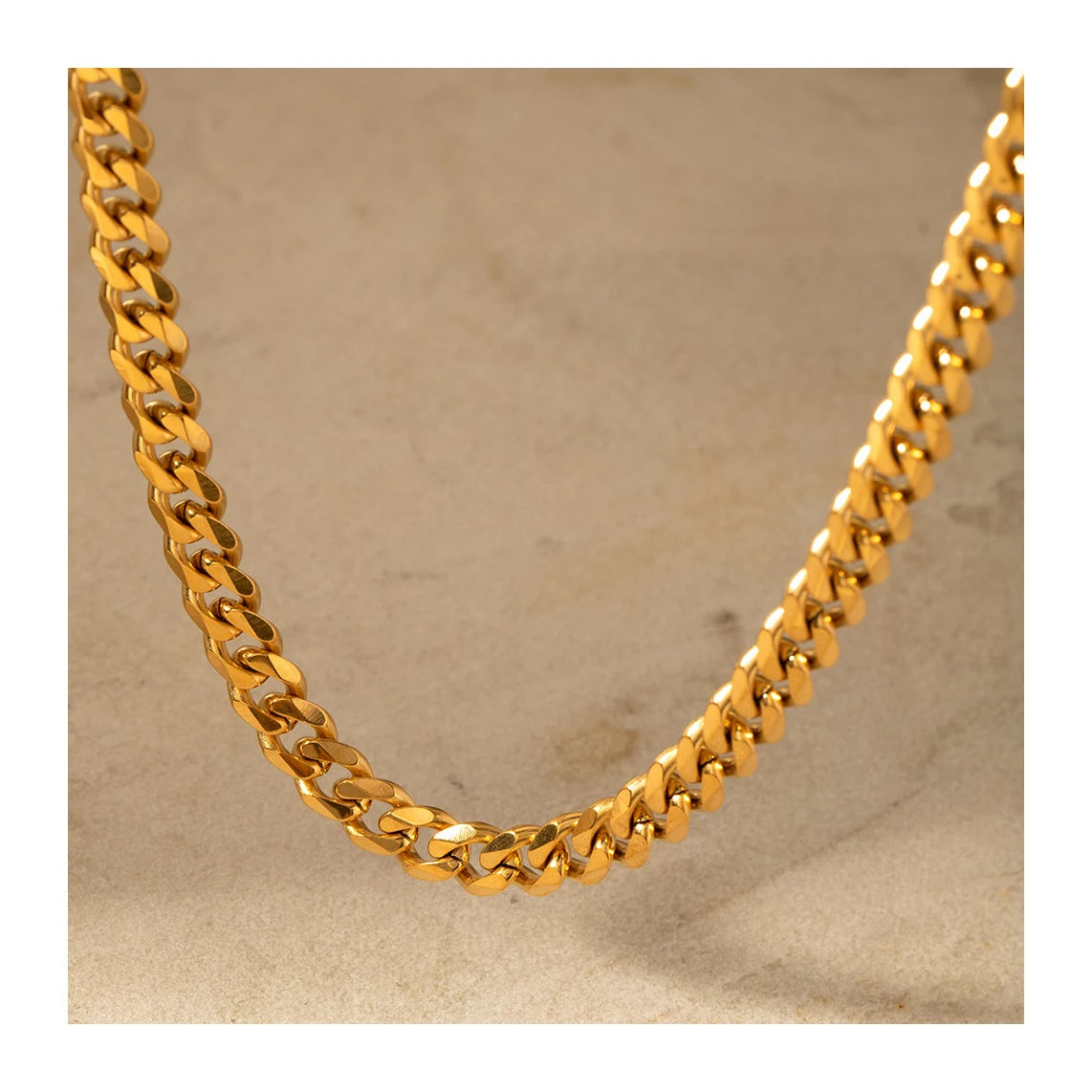 ERESI Tarnish Free Trendy 18k Gold PVD Plated Stainless Steel Jewelry 7MM Thick Chunky Miami Cuban Link Chain Necklace Women