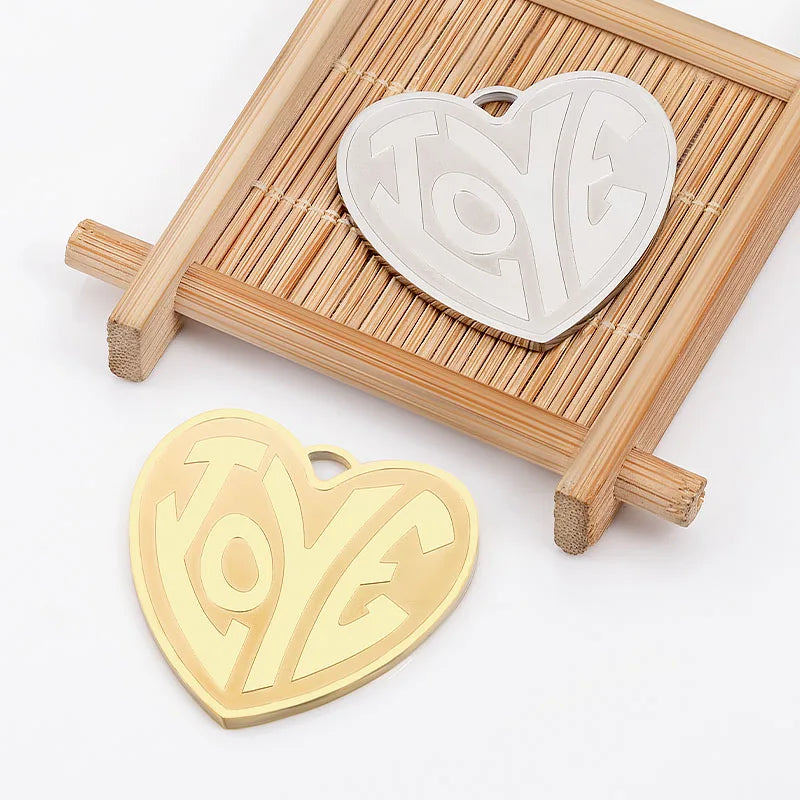 18K Gold Plated Stainless Steel High-Polished Heart Pendant "I Love You" Charm for Lovers Necklace Jewelry Making