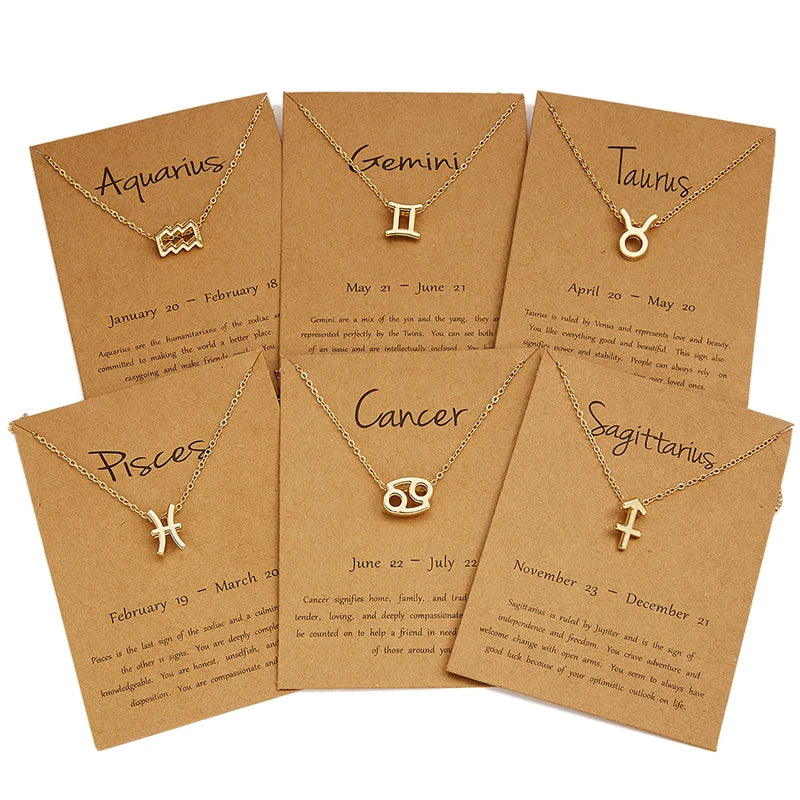 ZHIYI Trendy Female Girls Gold Silver Plated Horoscope Astrology Charm 12 Zodiac Sign Pendant Necklace Jewelry for Women