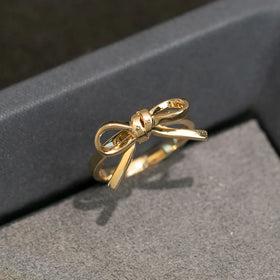 SC 2024 Trendy 18k Gold Plated Bowknot Ring Light Luxury Gifts Jewelry 925 Silver Irregular Ribbon Bow Ring for Women Girls